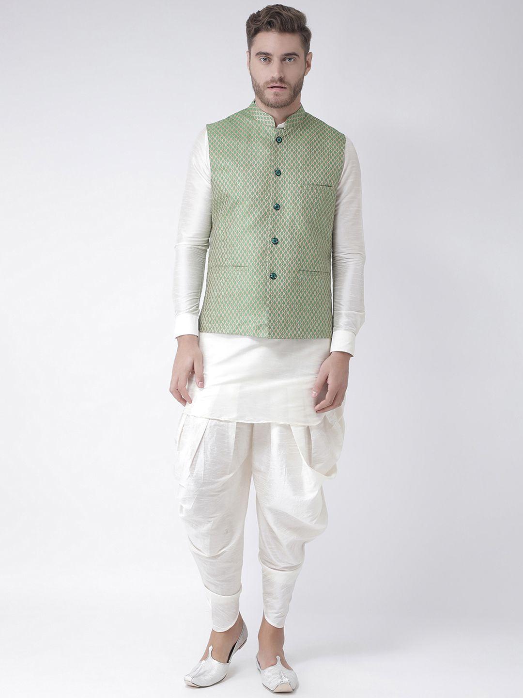 deyann men off-white self design kurta with patiala