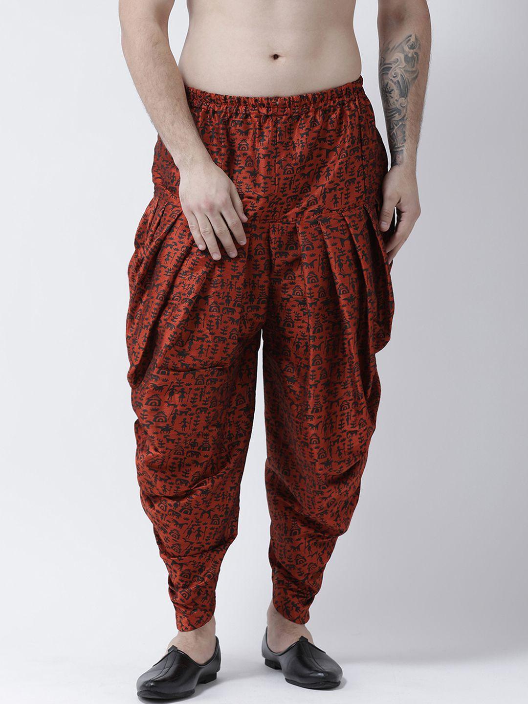 deyann men orange & black printed dhoti