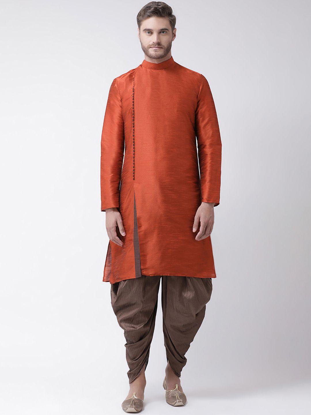 deyann men orange & brown solid kurta with patiala