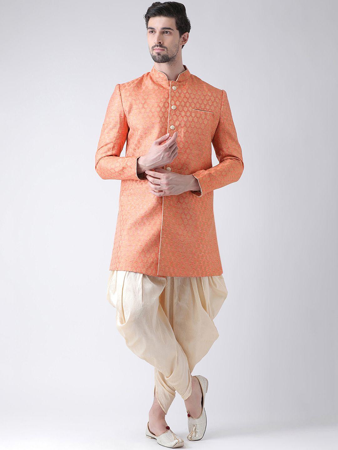 deyann men orange & cream-coloured sherwani with dhoti pants