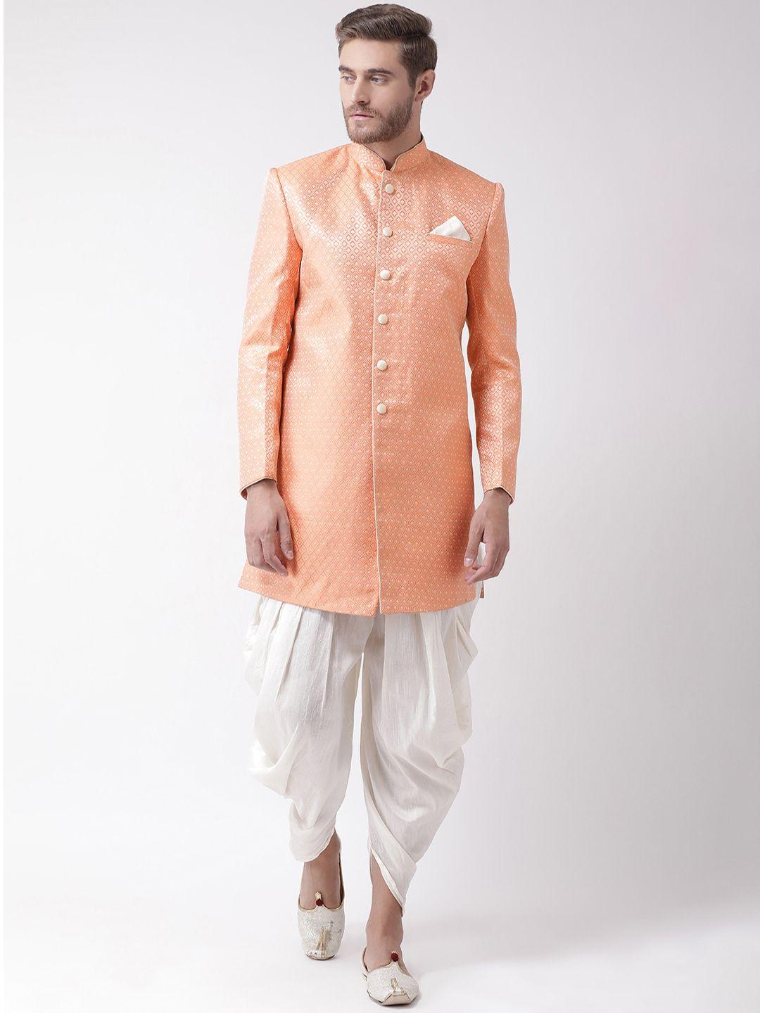 deyann men orange & off white sherwani with dhoti pants
