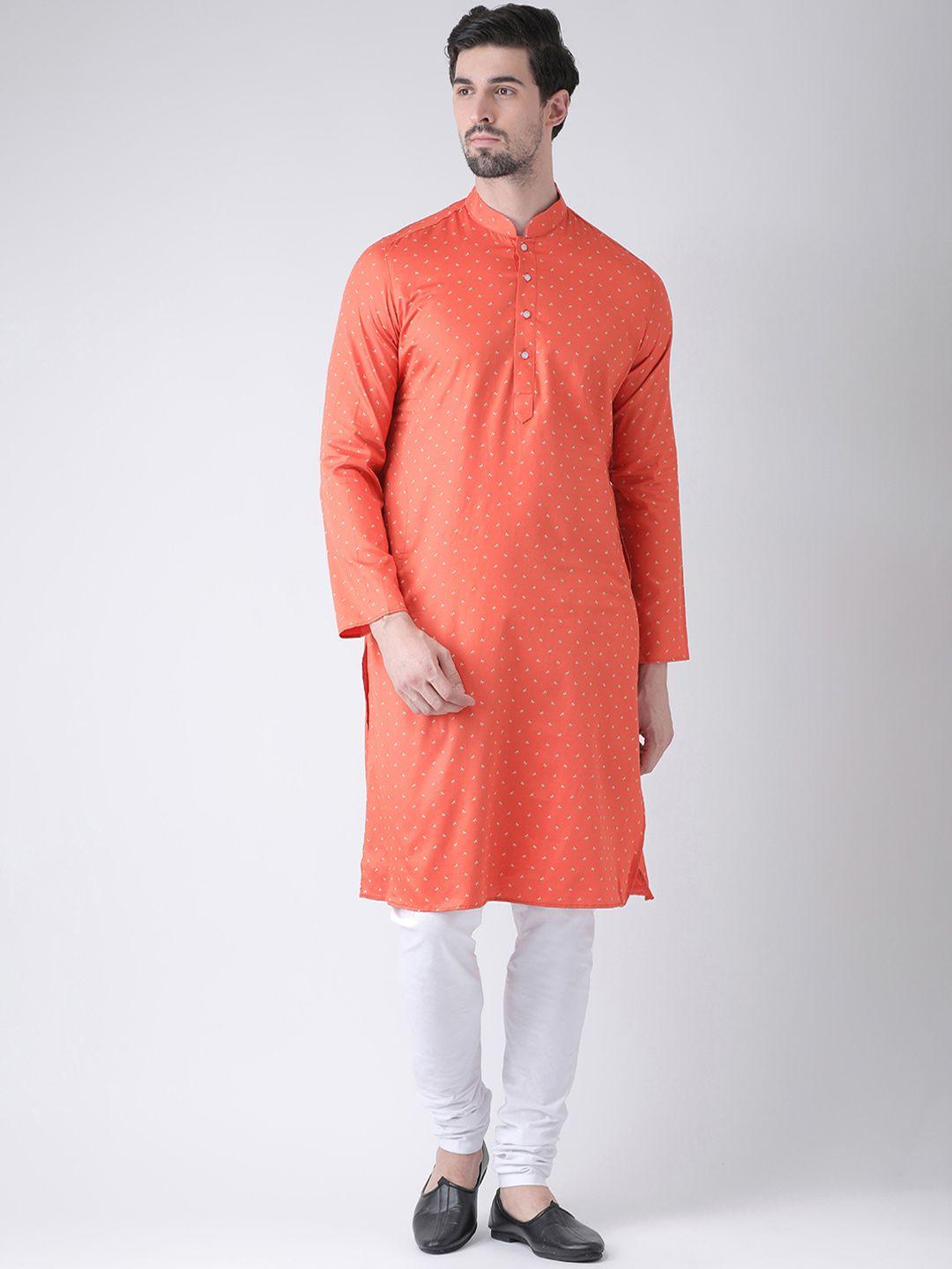 deyann men orange & white printed kurta with churidar