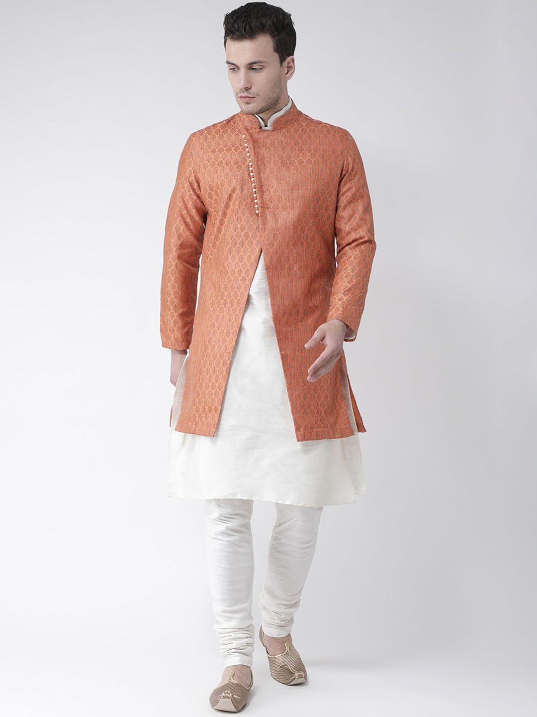 deyann men orange & white self design sherwani set