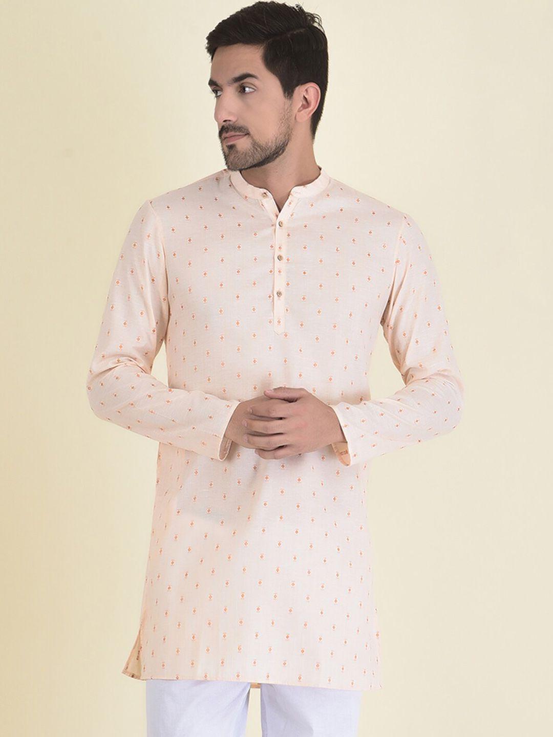 deyann men orange printed kurta with dhoti pants