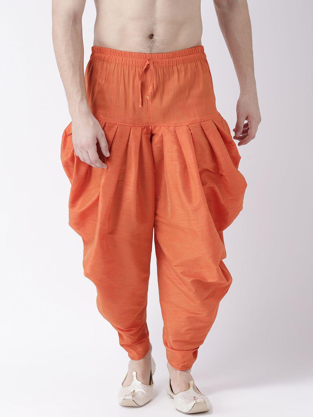 deyann men orange solid silk dhoti