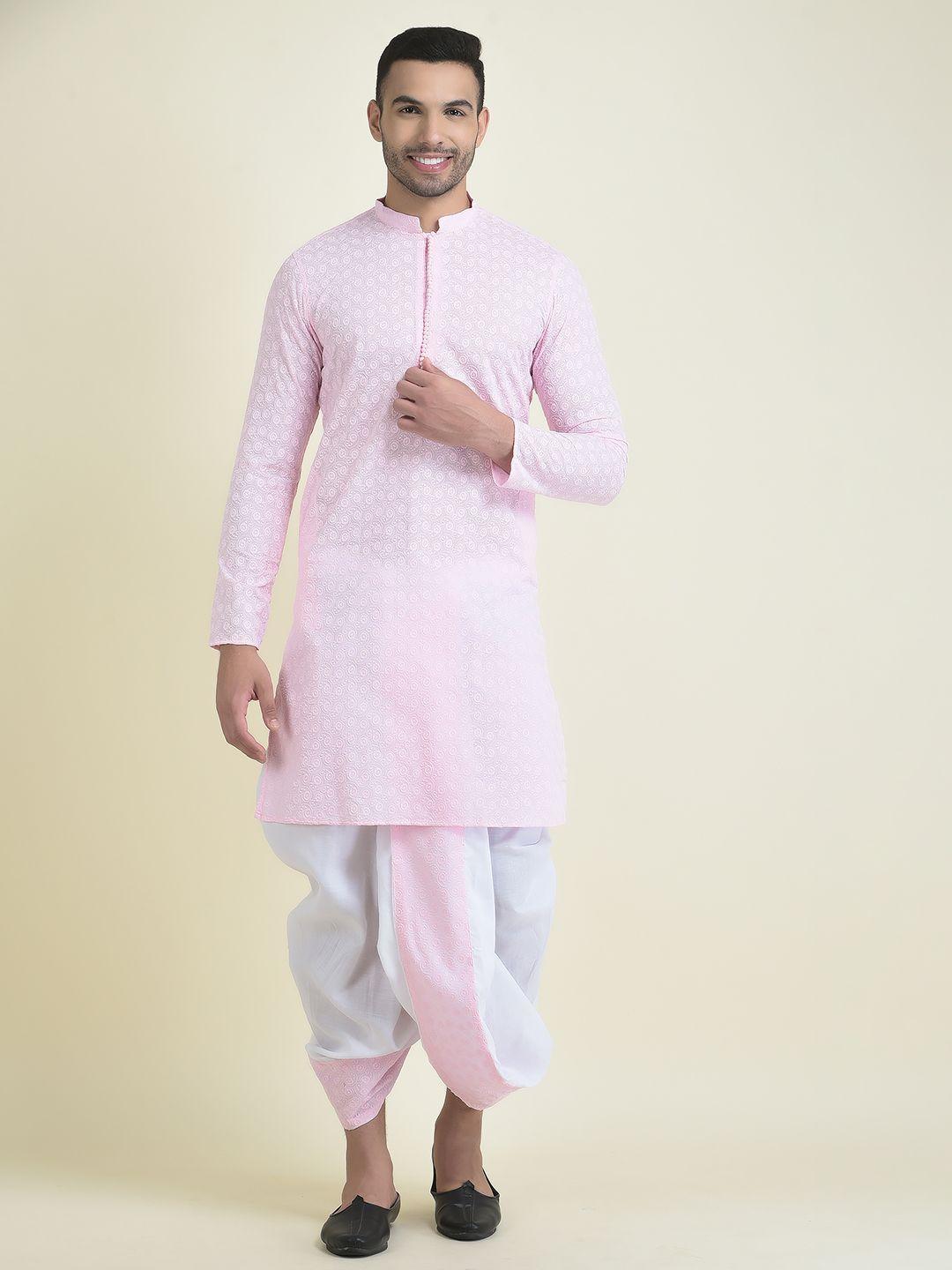 deyann men paisley embroidered thread work pure cotton kurta with dhoti pants