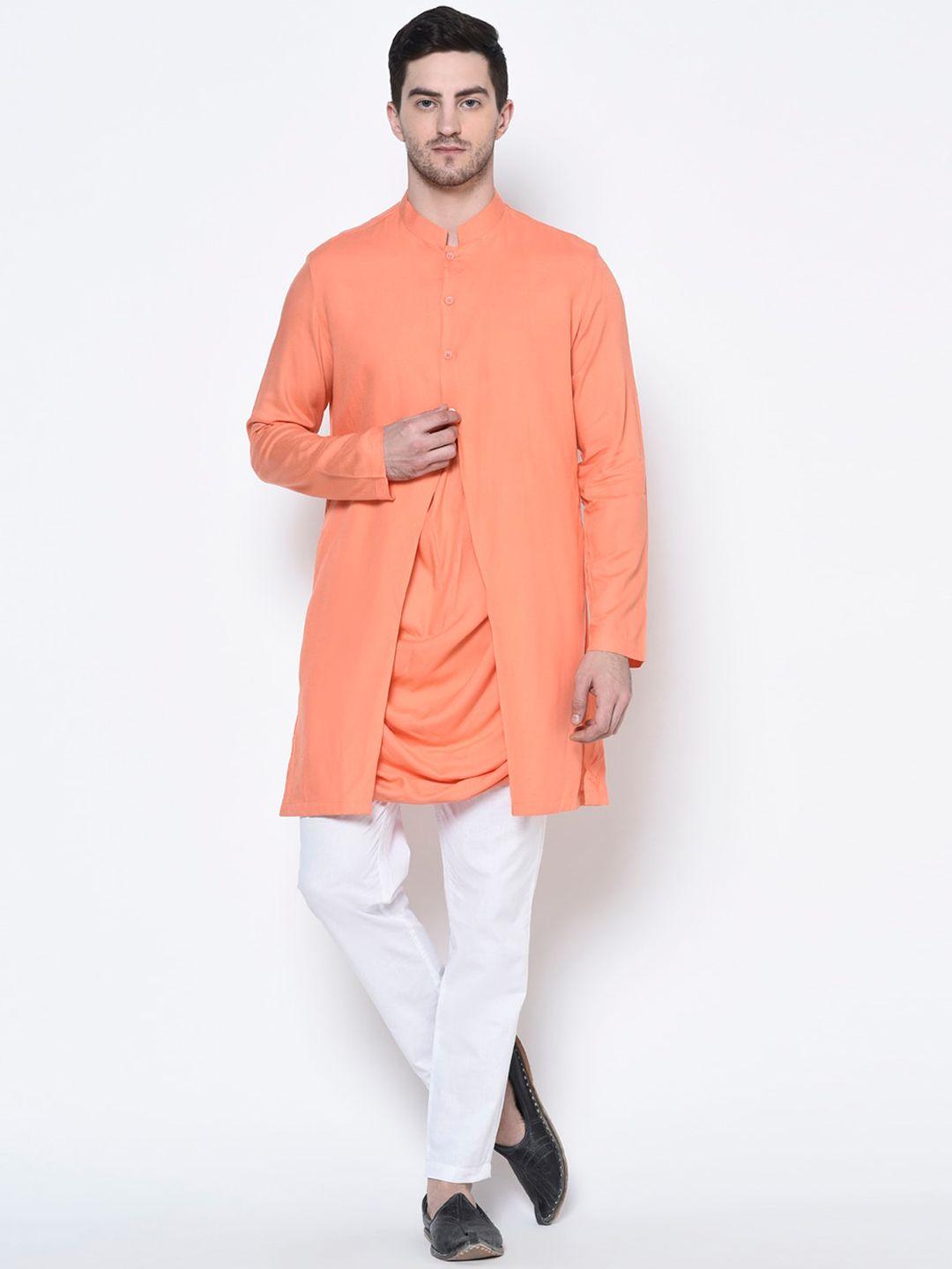 deyann men peach-coloured solid kurta with churidar