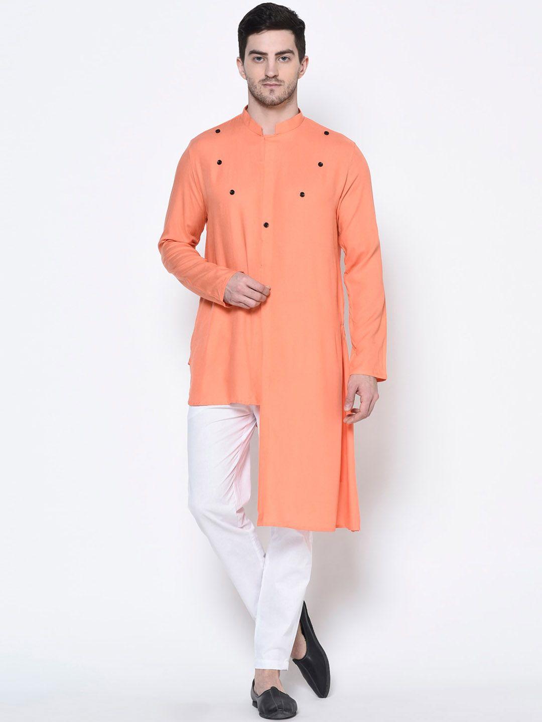 deyann men peach-coloured solid kurta with pyjamas