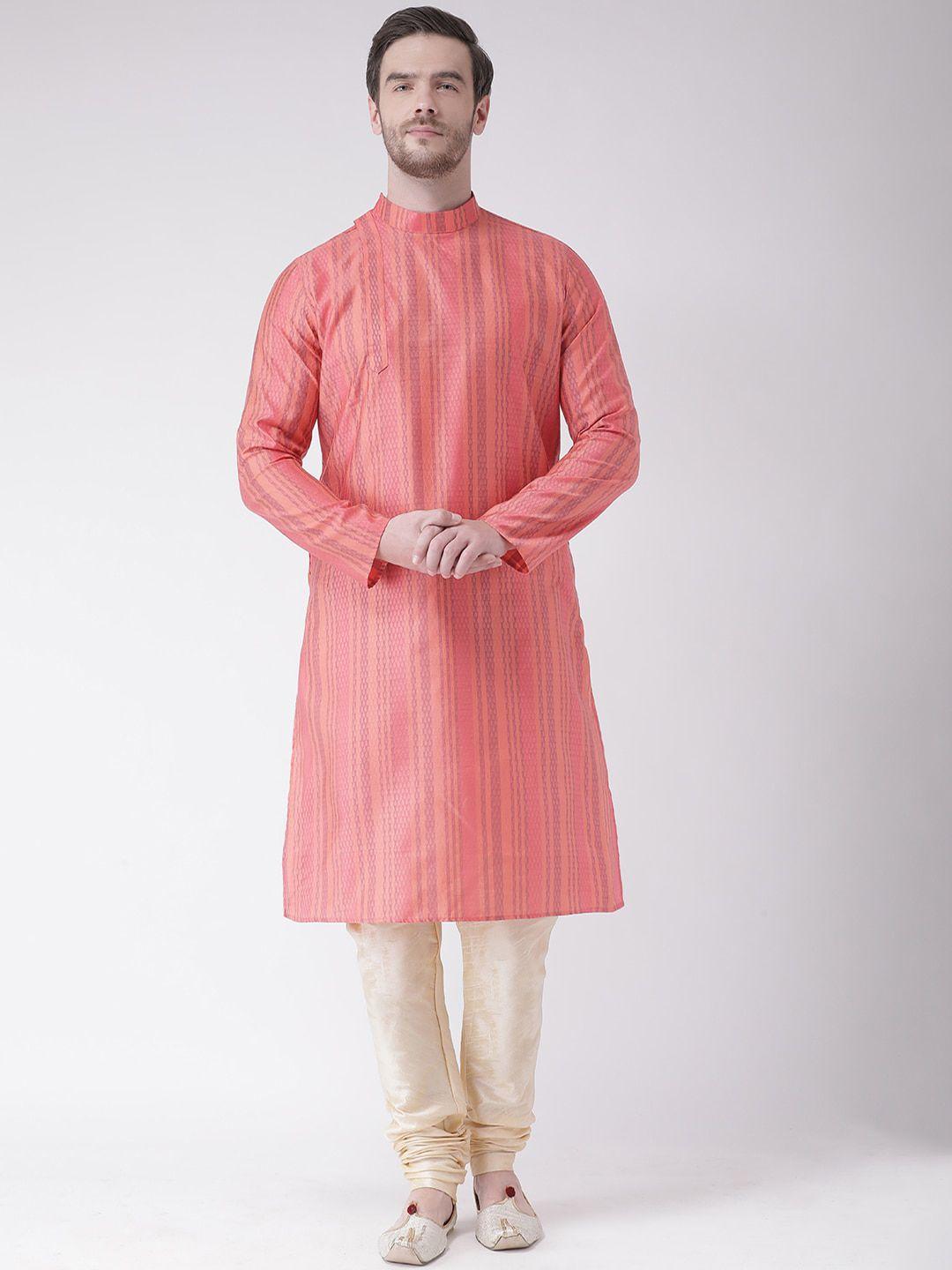 deyann men pink & gold striped kurta with churidar