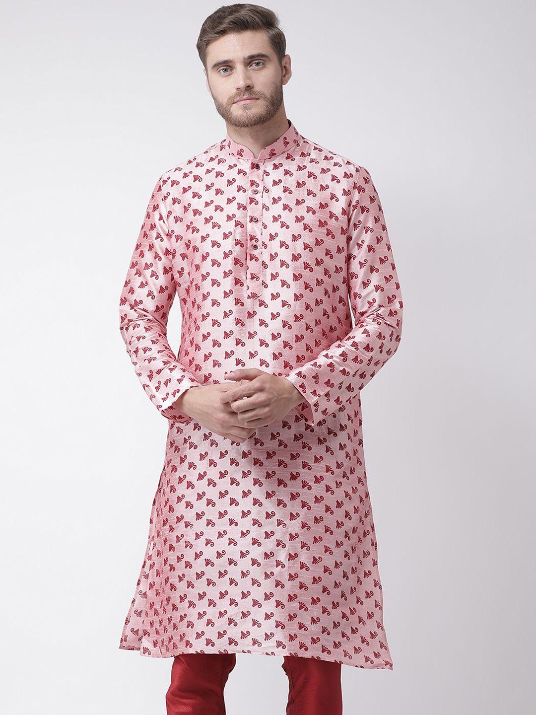 deyann men pink & maroon printed straight kurta