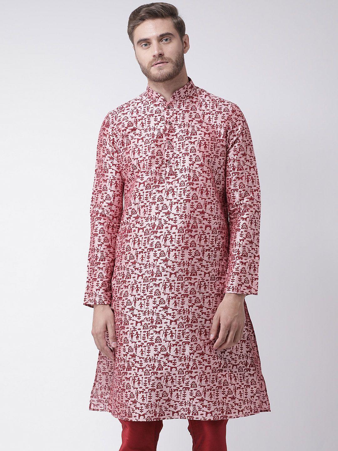 deyann men pink & maroon printed straight kurta