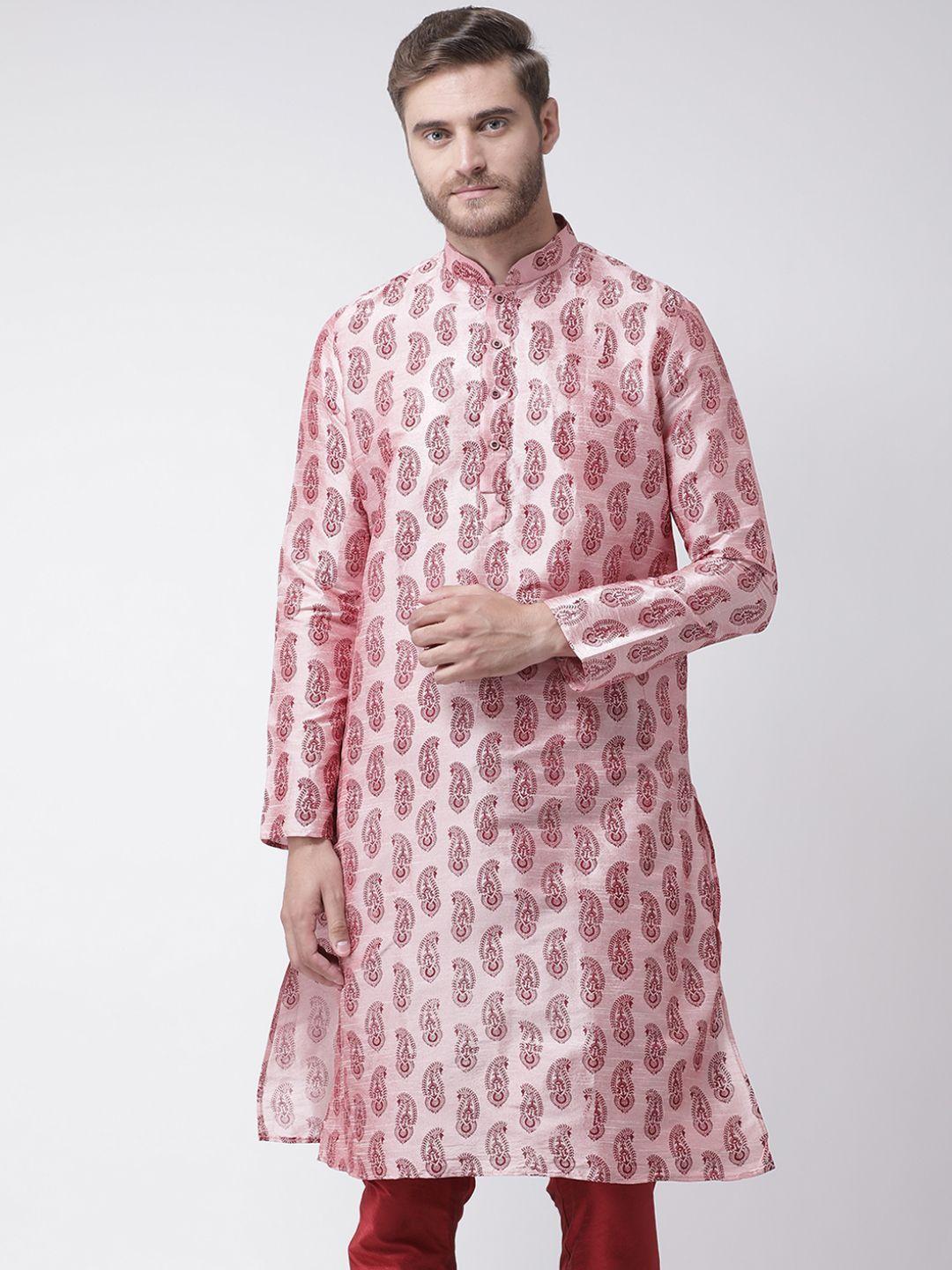 deyann men pink & maroon printed straight kurta