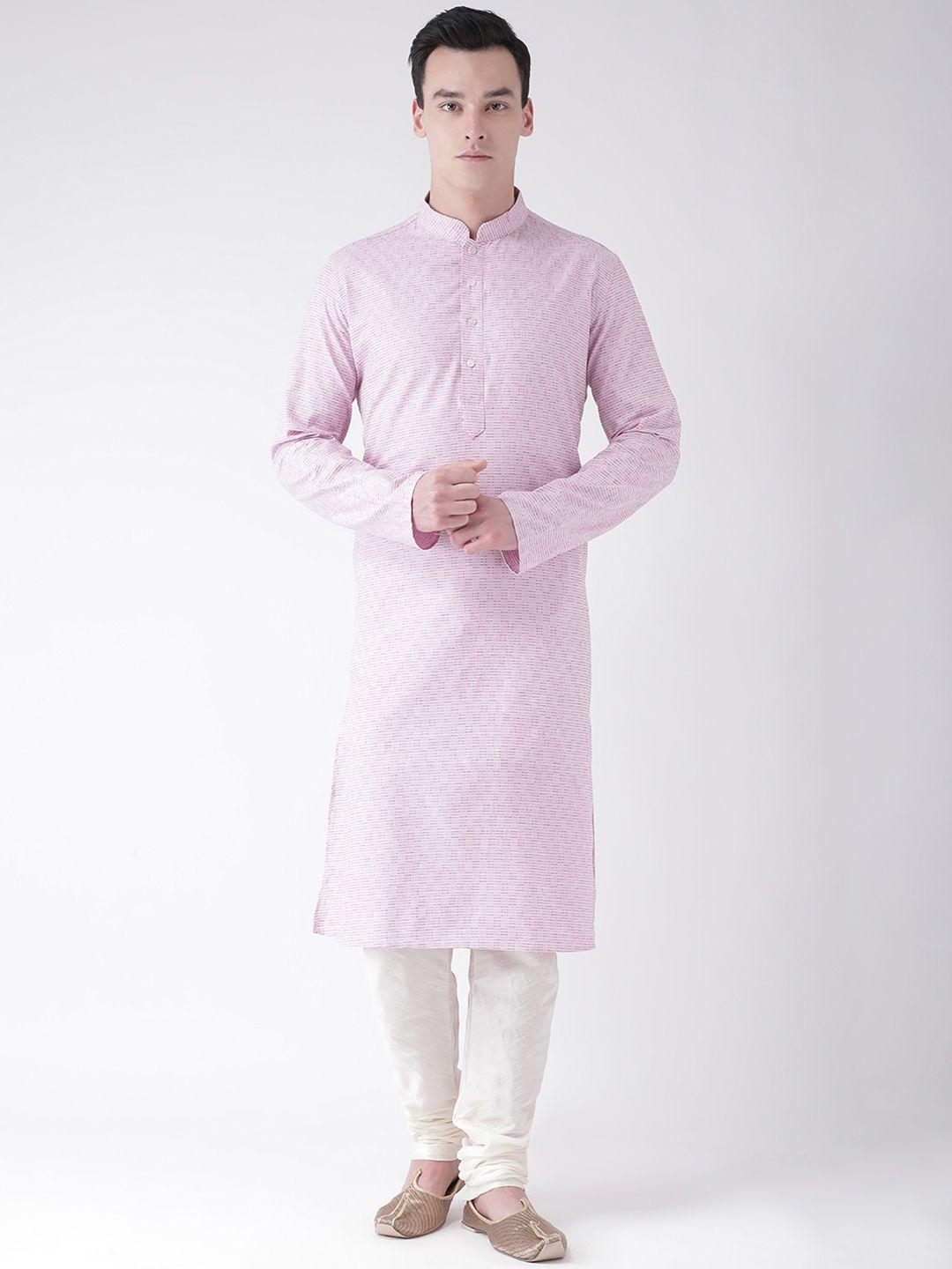 deyann men pink & off-white printed kurta with churidar