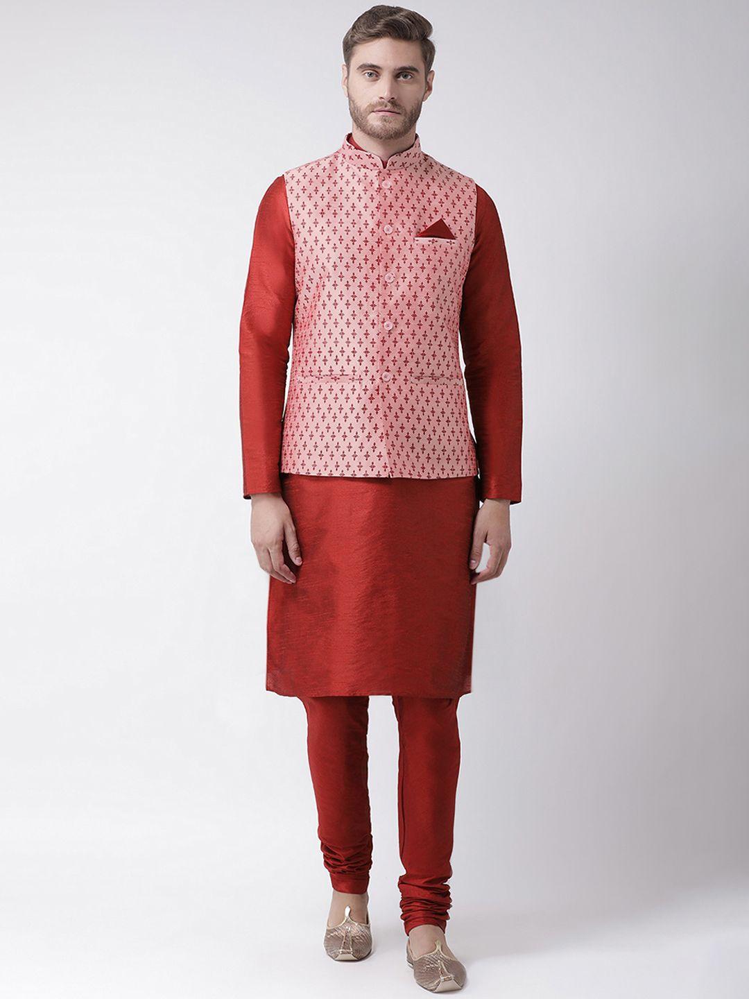 deyann men pink & red printed kurta set