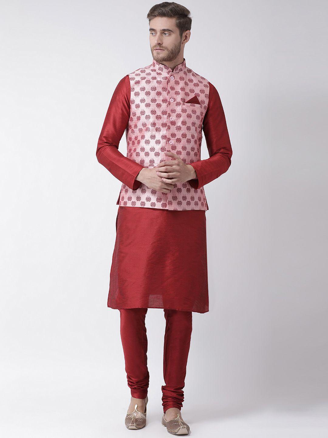 deyann men pink & red printed kurta set