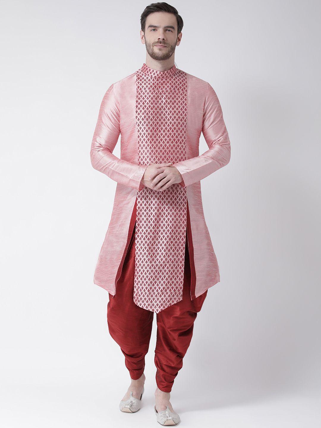 deyann men pink & red printed kurta with patiala
