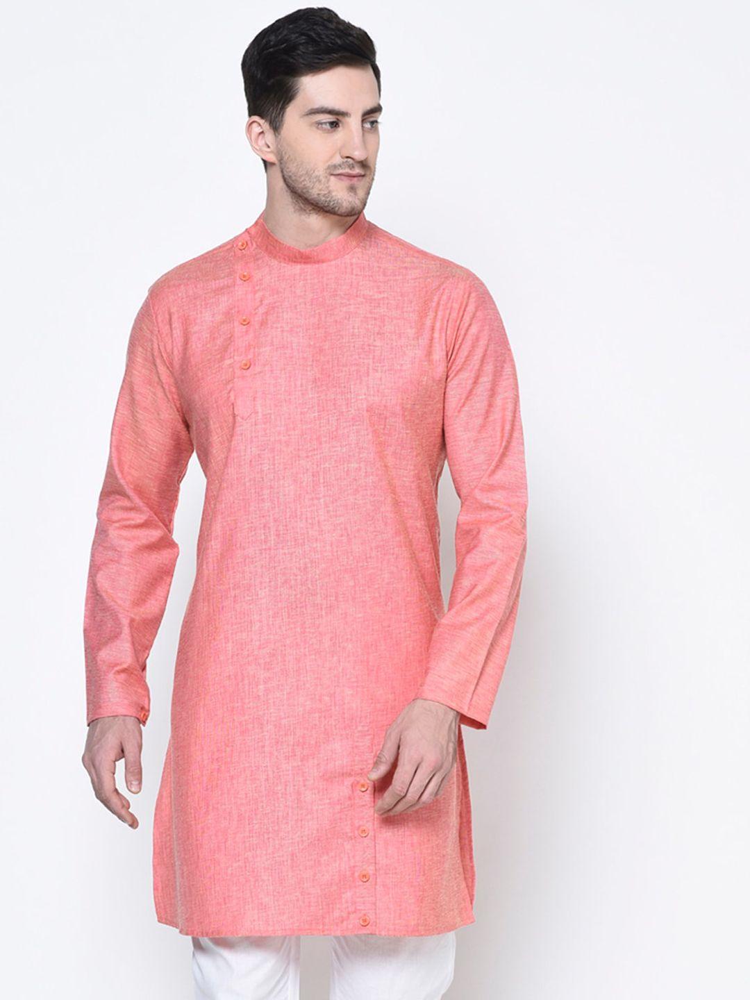 deyann men pink & white solid kurta with pyjamas