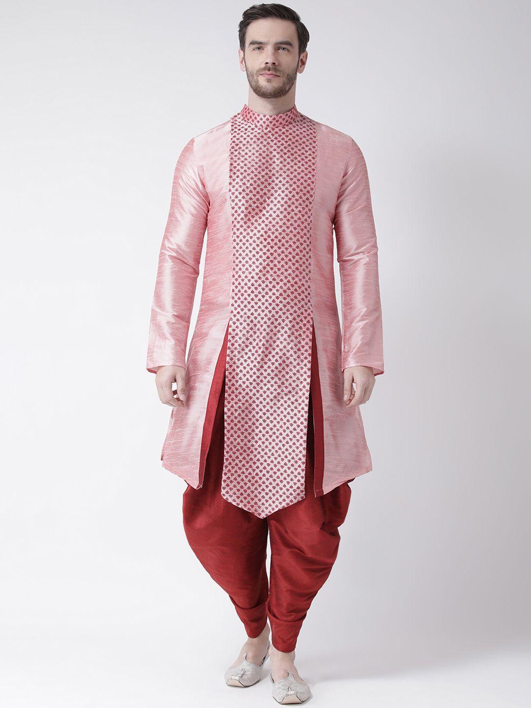 deyann men pink printed straight asymmetric kurta