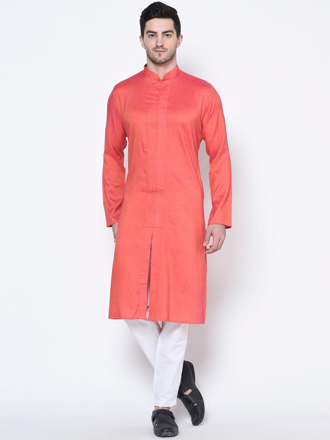 deyann men pink self design kurta with pyjamas