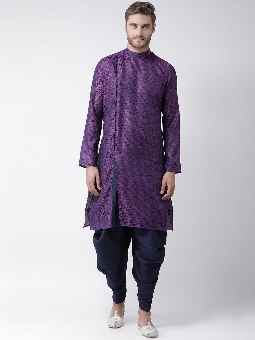 deyann men purple & navy blue self design kurta with patiala