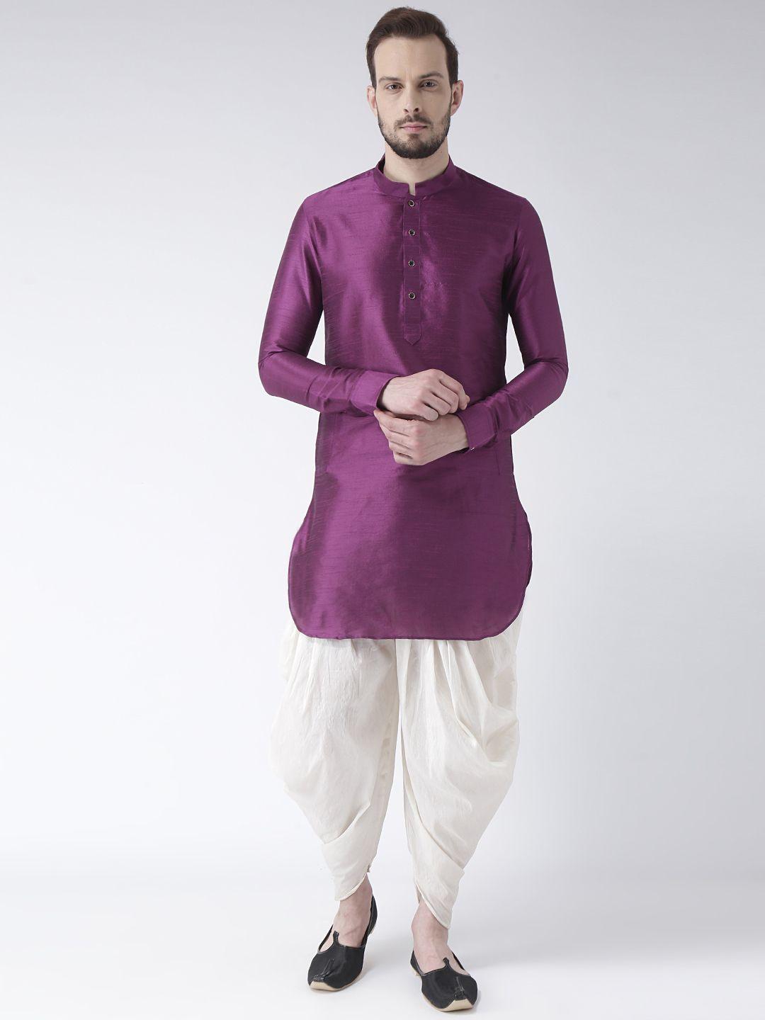 deyann men purple & off-white solid kurta with patiala