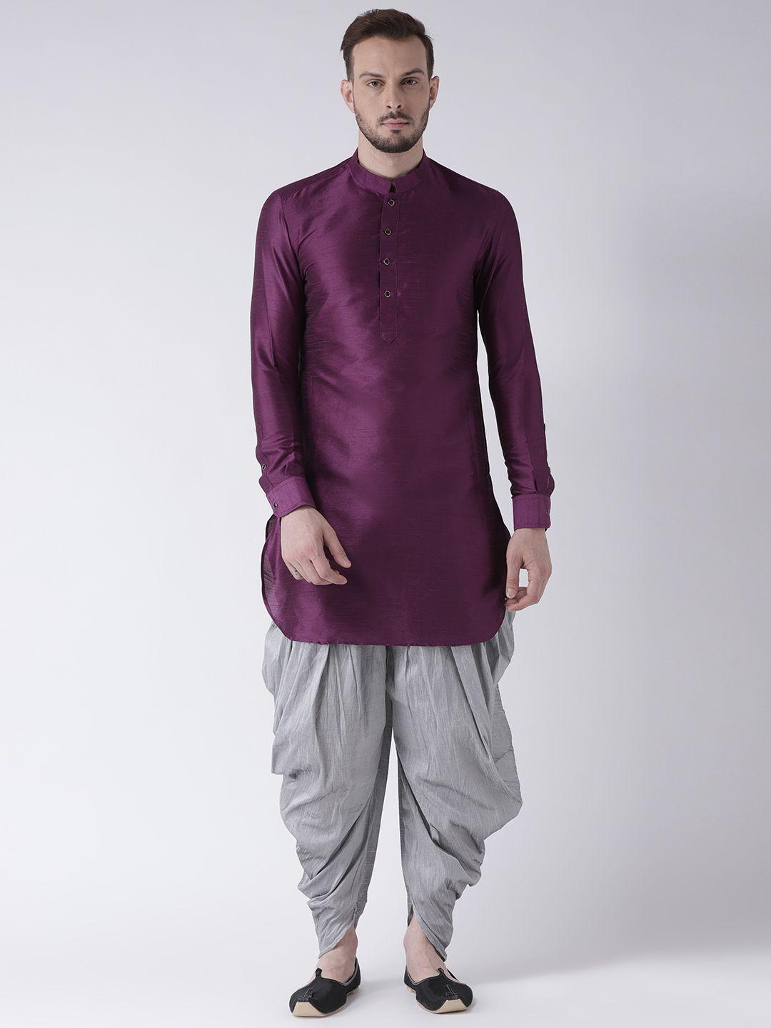 deyann men purple & silver-toned solid kurta with patiala