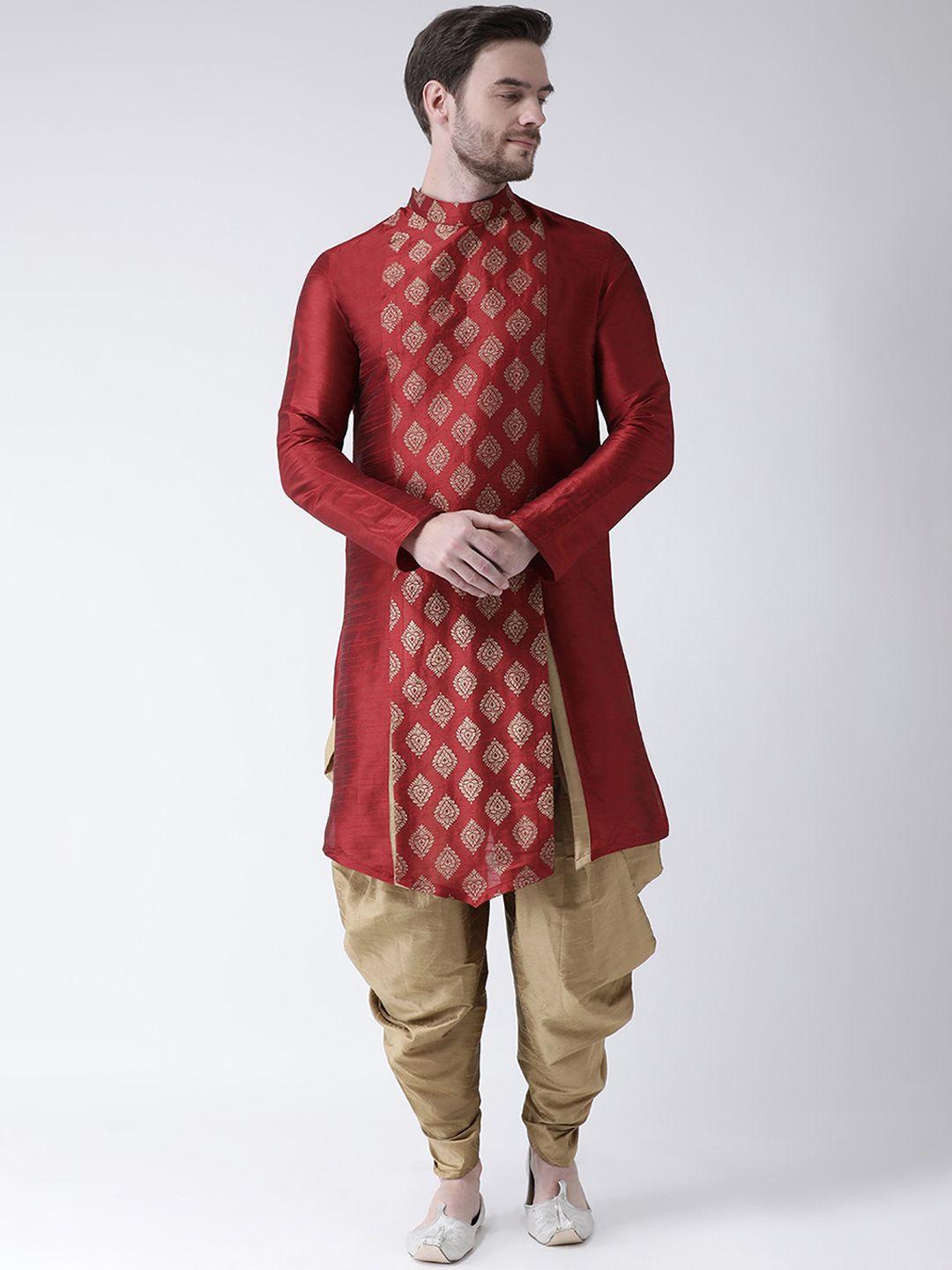 deyann men red & brown printed straight kurta