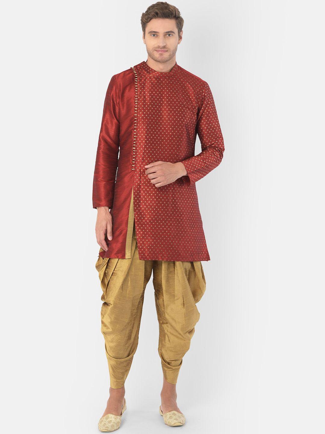 deyann men red & brown woven design kurta with patiala