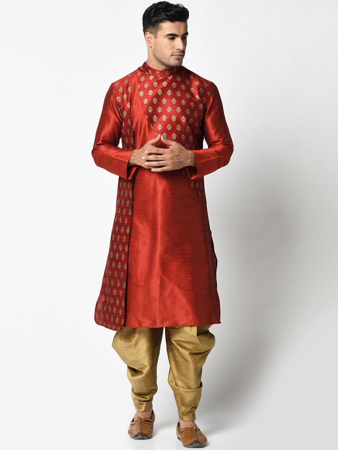 deyann men red & gold-coloured printed kurta with patiala