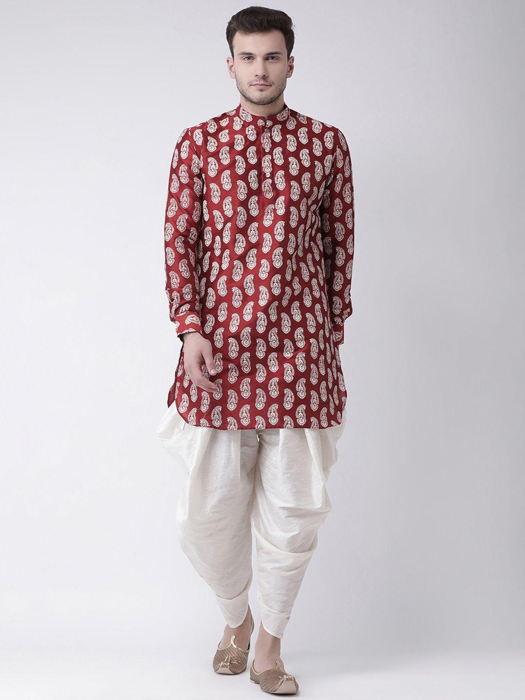 deyann men red & off-white printed kurta with patiala