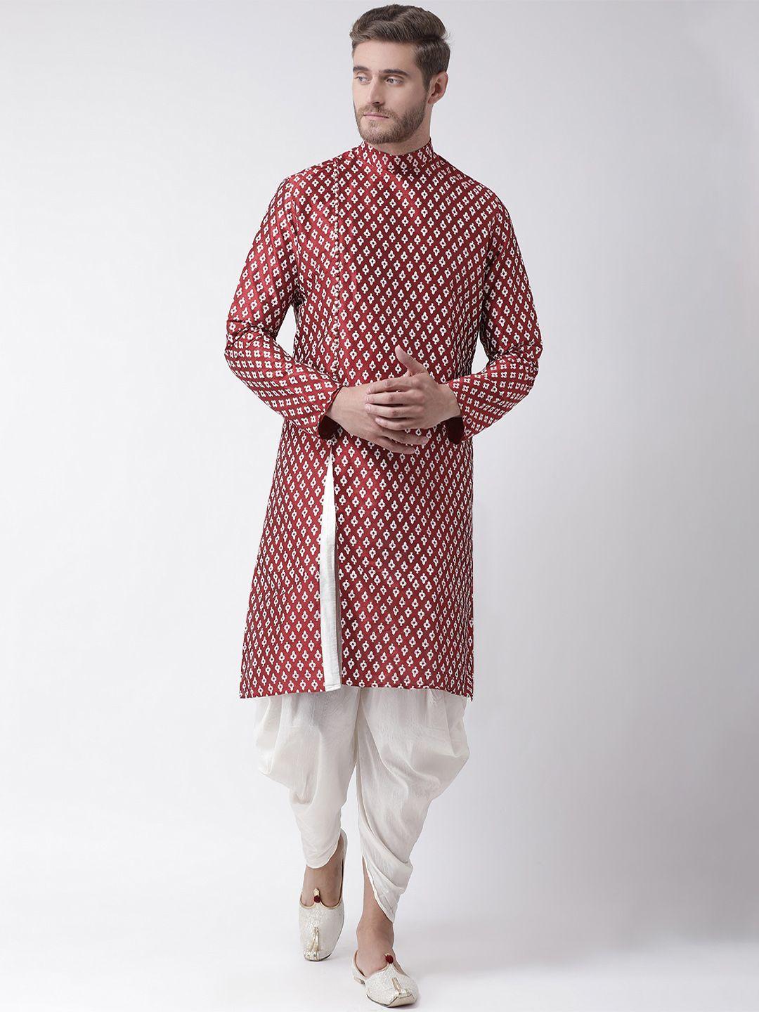 deyann men red & off-white printed kurta with patiala