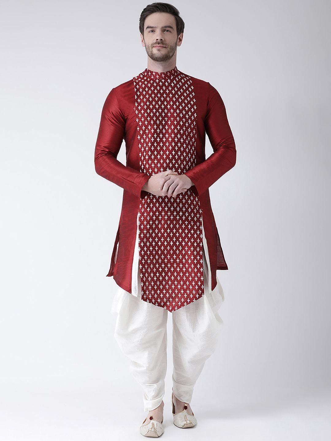 deyann men red & white printed straight kurta