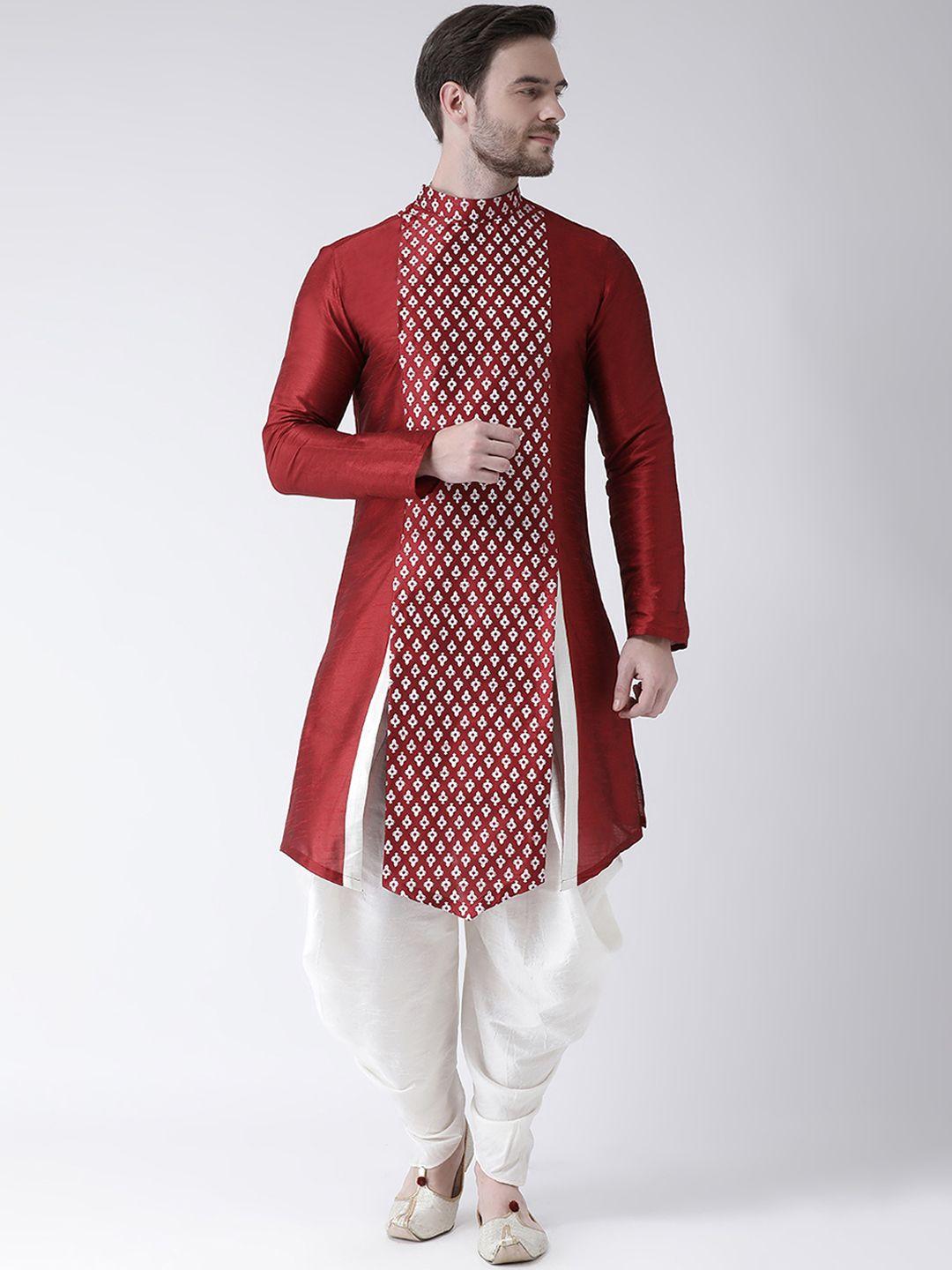 deyann men red & white printed straight kurta