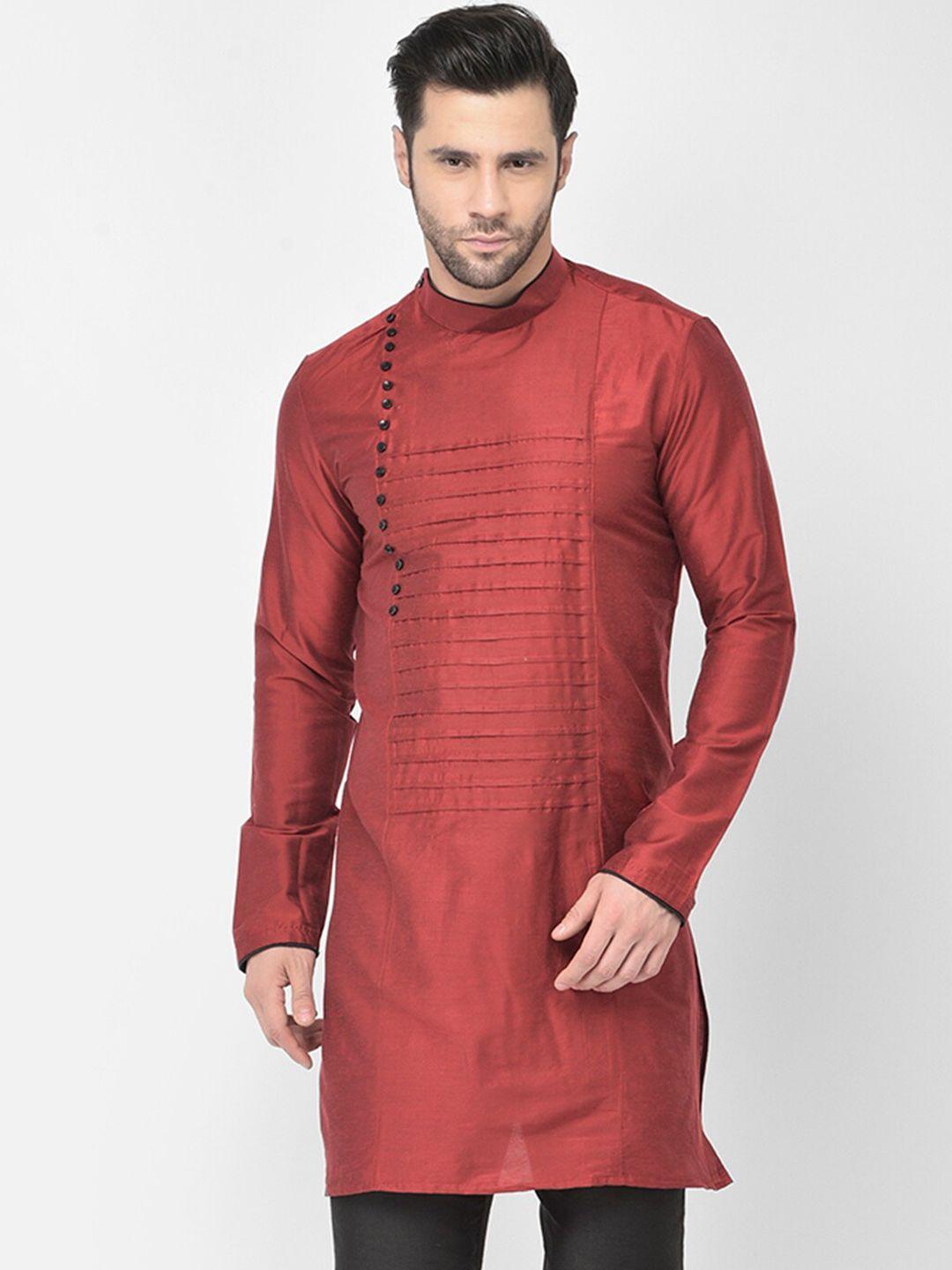 deyann men red pleated kurta with trouser set