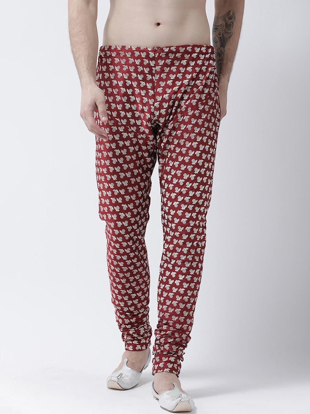 deyann men red printed churidar-length pyjama