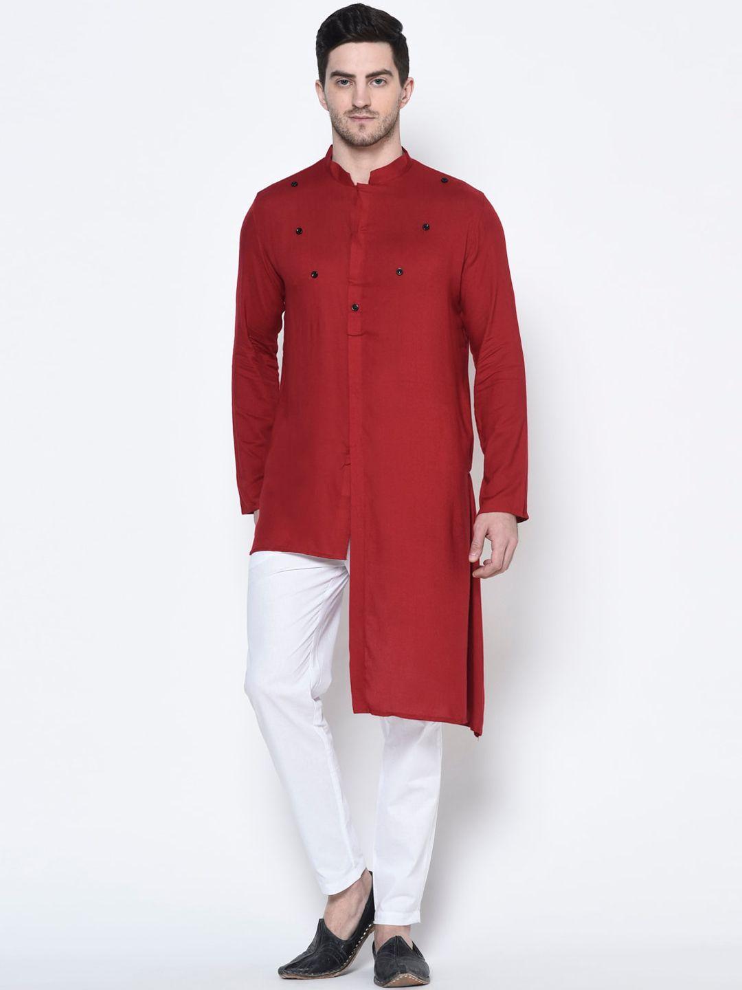 deyann men red solid kurta with pyjamas