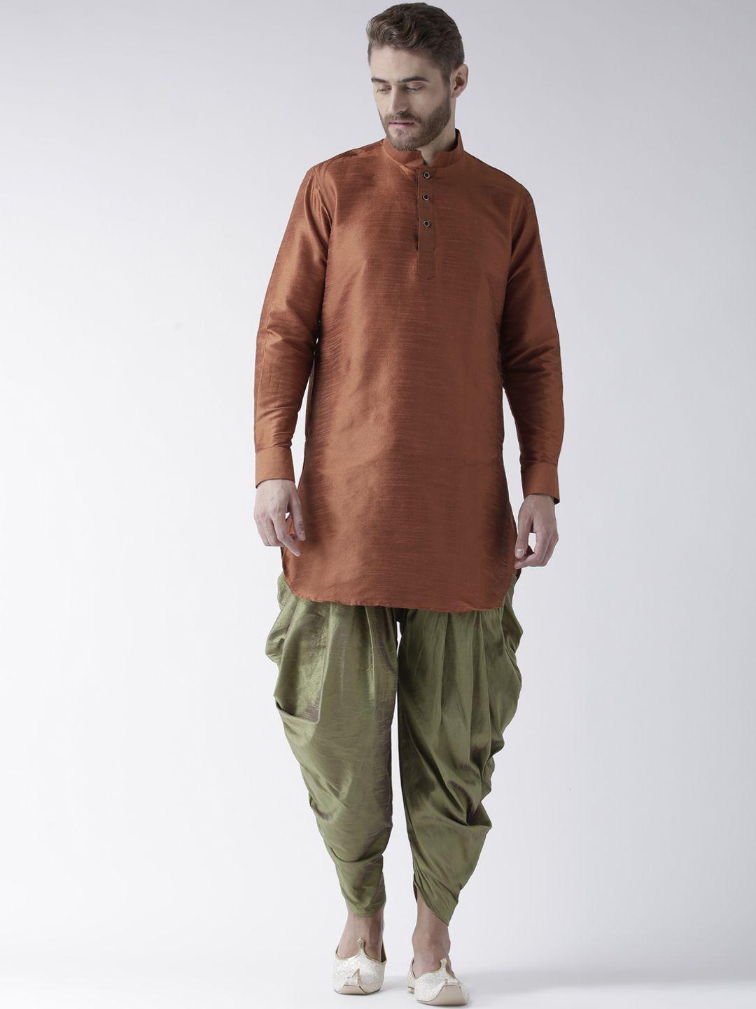 deyann men rust & green solid kurta with dhoti pants