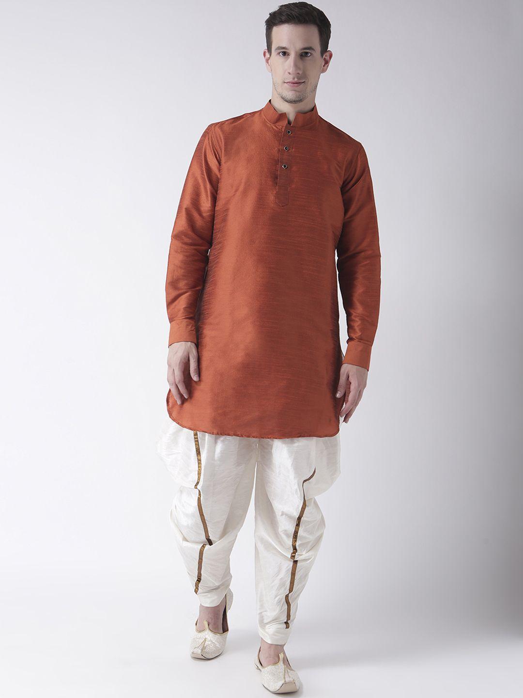 deyann men rust & orange solid kurta with patiala