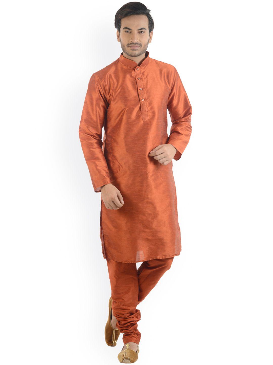 deyann men rust brown solid kurta with pyjamas