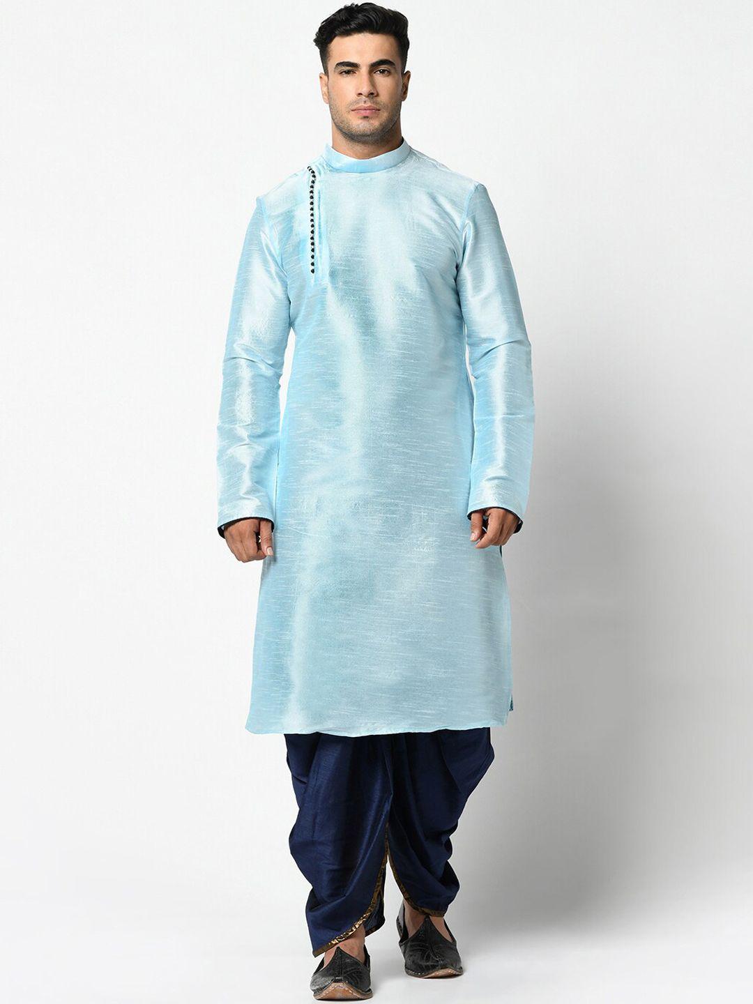 deyann men sea green & navy blue solid kurta with dhoti pants