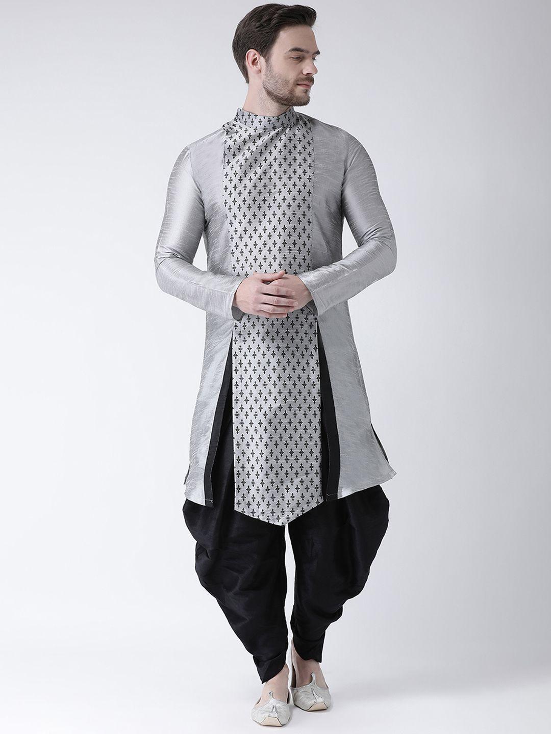 deyann men silver-coloured & black printed kurta with patiala