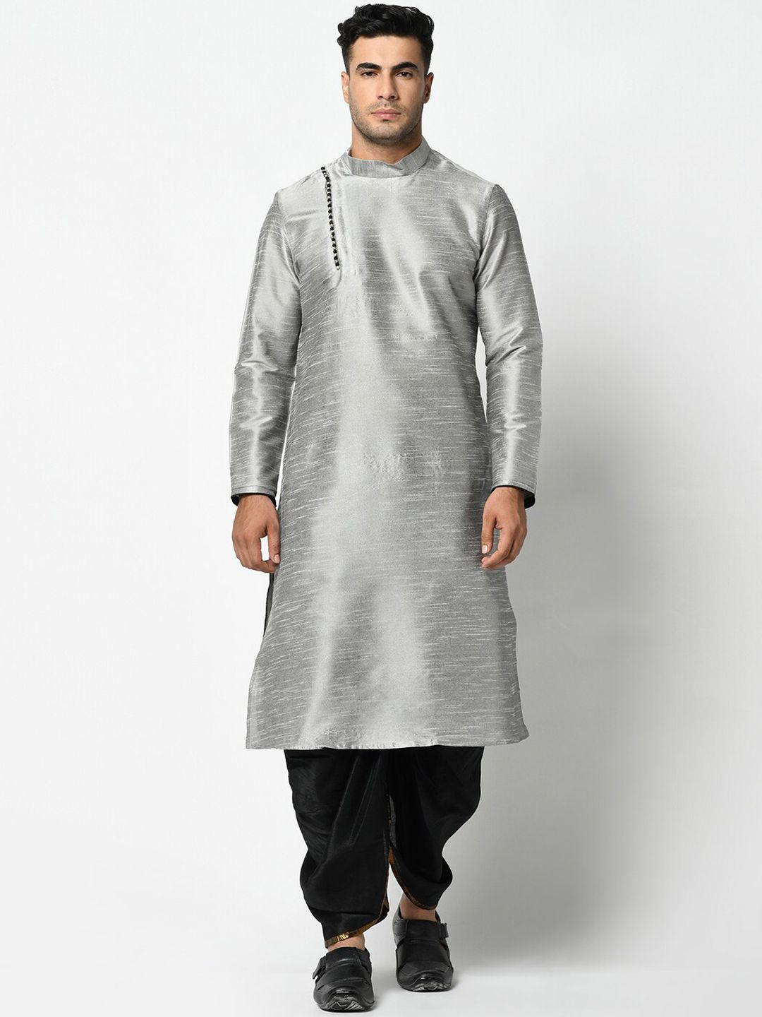 deyann men silver-toned & black solid kurta with dhoti pants