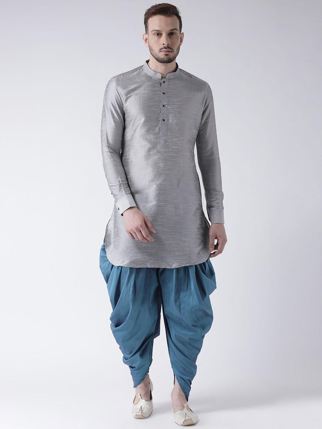 deyann men silver-toned & blue solid kurta with patiala