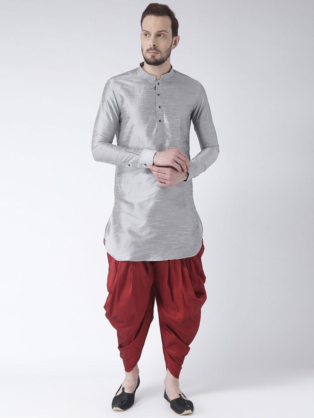 deyann men silver-toned & maroon solid kurta with patiala