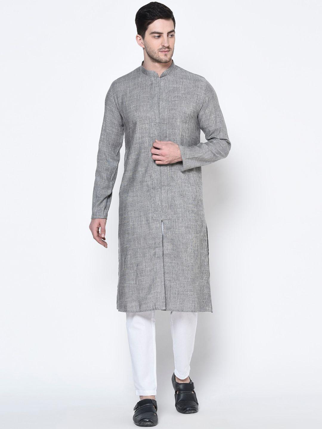 deyann men silver-toned self design kurta with pyjamas