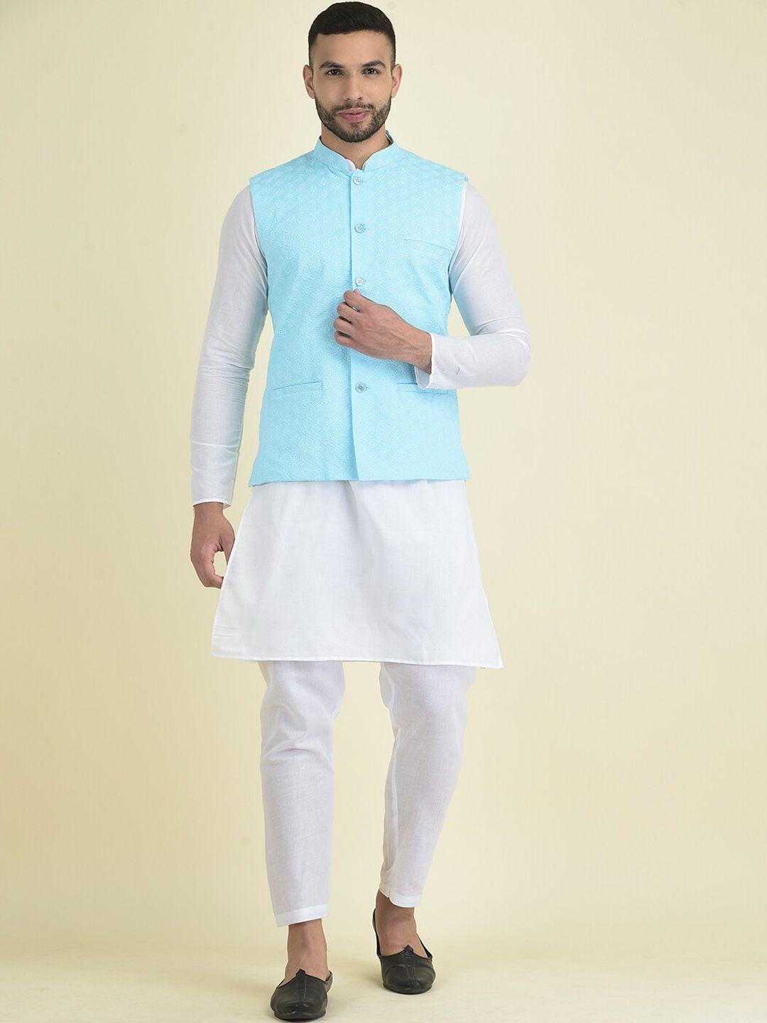 deyann men solid kurta with pyjamas & nehru jacket