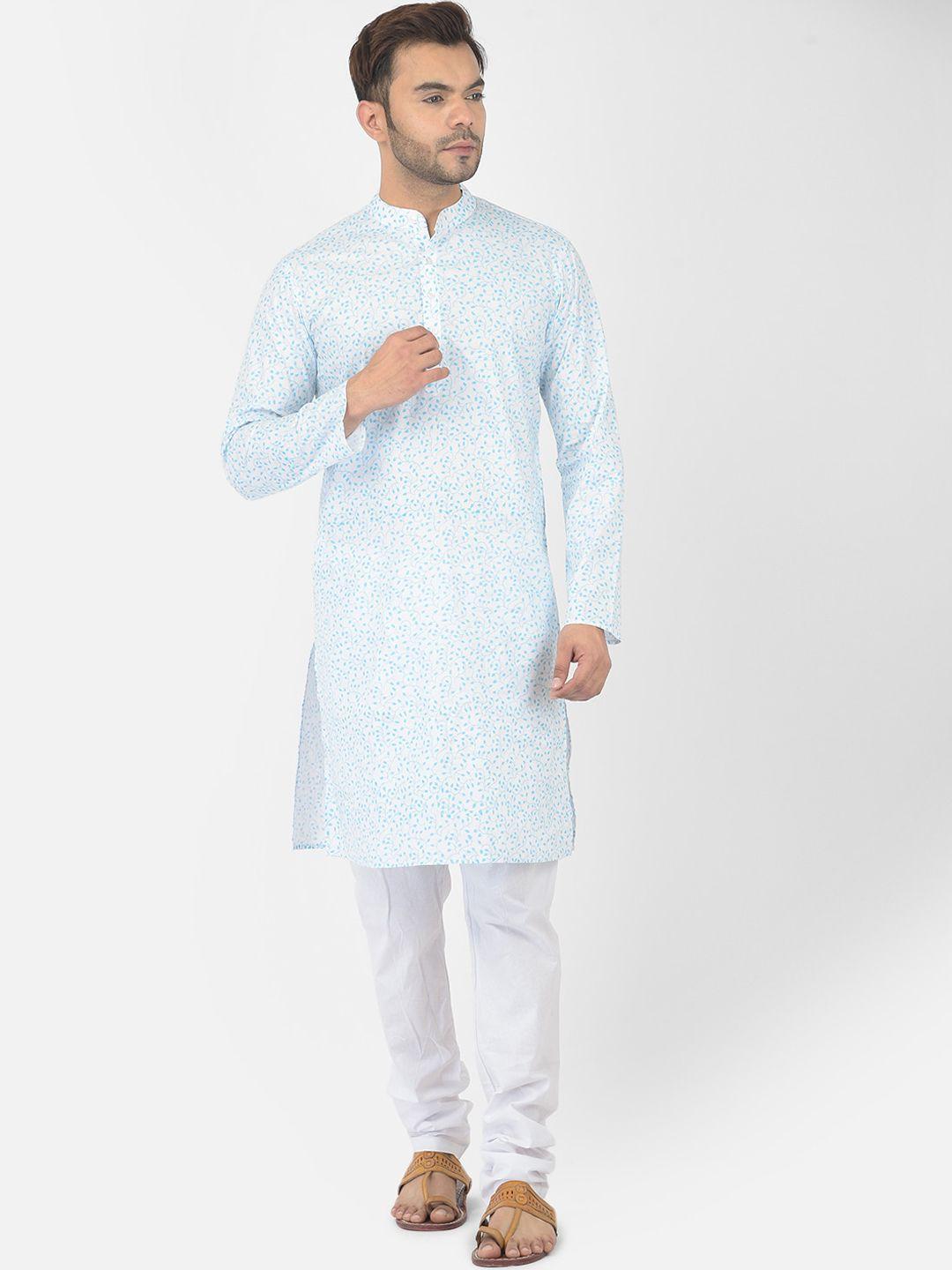 deyann men white ethnic motifs printed pure cotton kurta with churidar