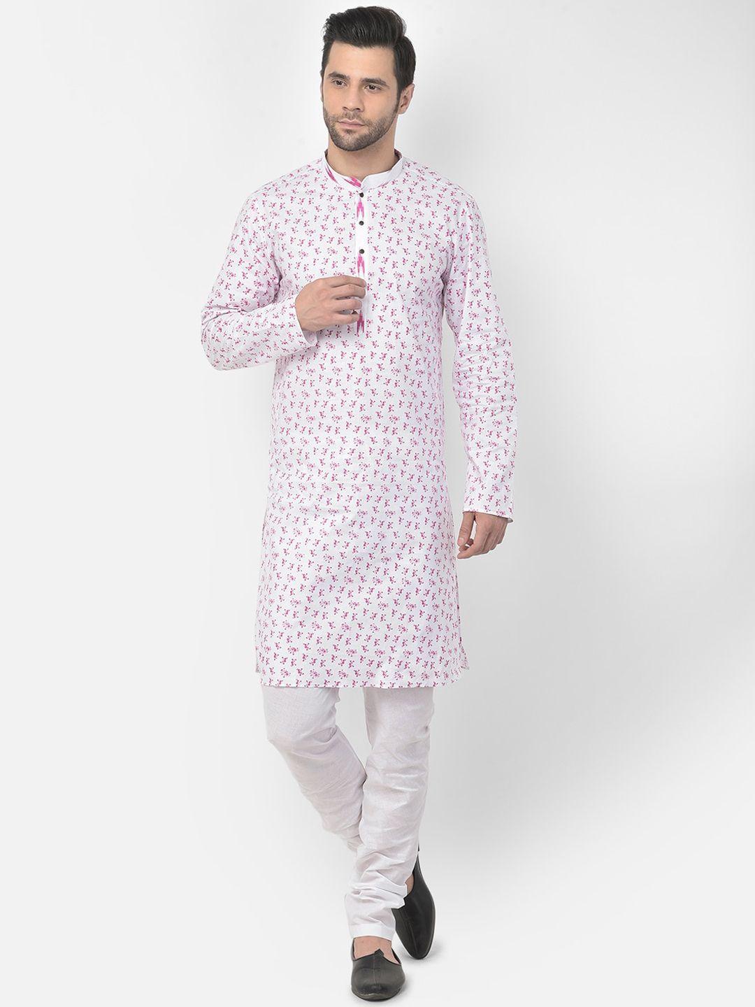 deyann men white ethnic motifs printed pure cotton kurta with pyjamas