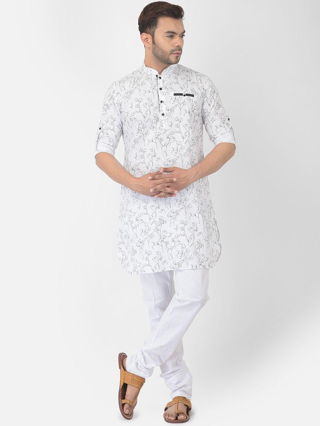 deyann men white printed pure cotton kurta with pyjamas