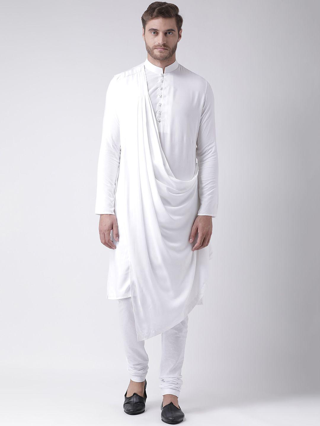 deyann men white solid kurta with churidar